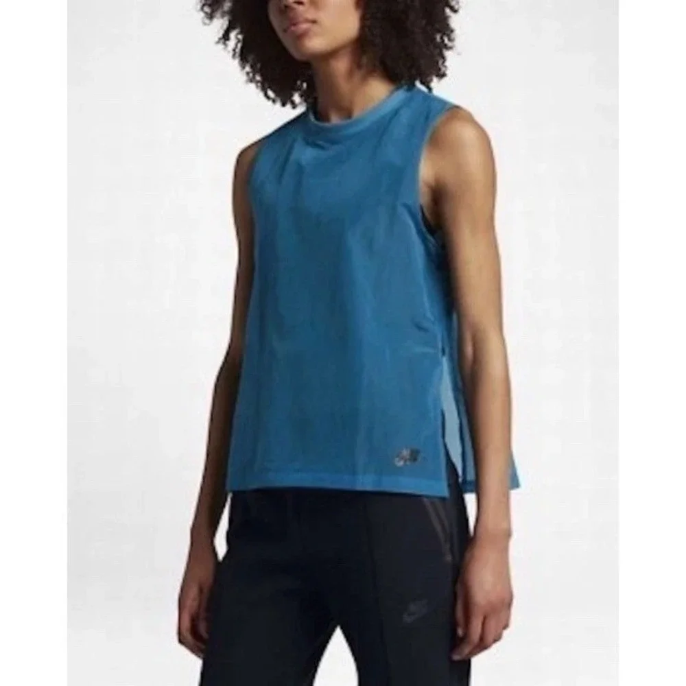 NWT $70 NIKE Women Sportswear Tech Hyper-mesh Tank TOP Lined TEAL Size M
